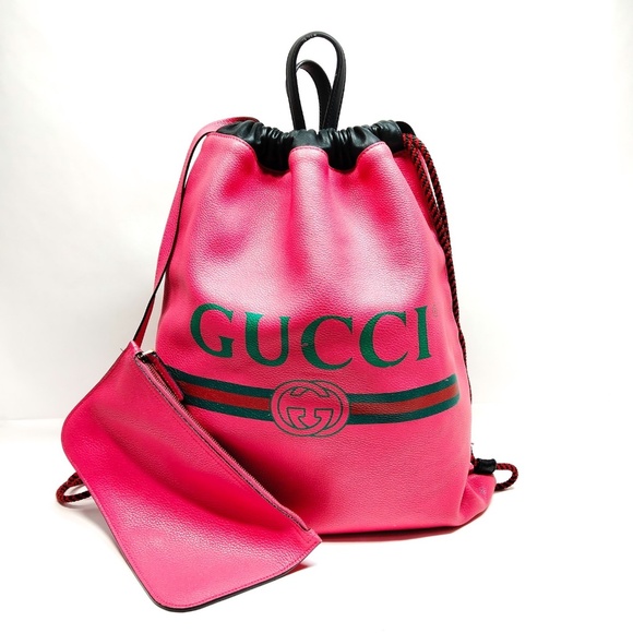 GUCCI - Grained Calfskin Logo Drawstring Backpack R1.093 - Picture 1 of 2
